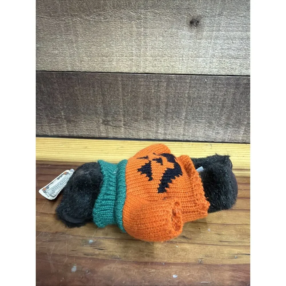 Russ Berrie Halloween Boo Crew Bear Jointed Plush Wearing Jack O Lantern Sweater